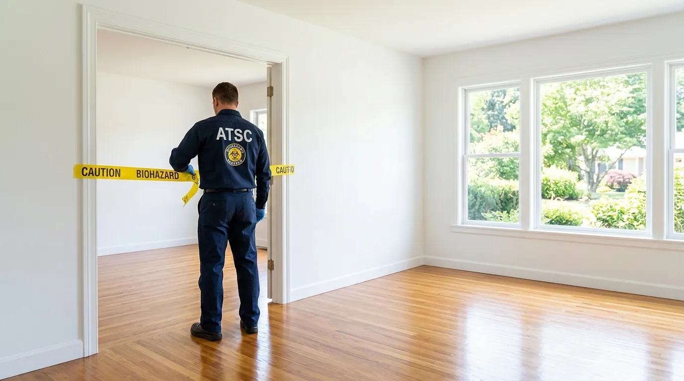 Certified biohazard cleanup crew performing Decomposition Cleanup in Mendon